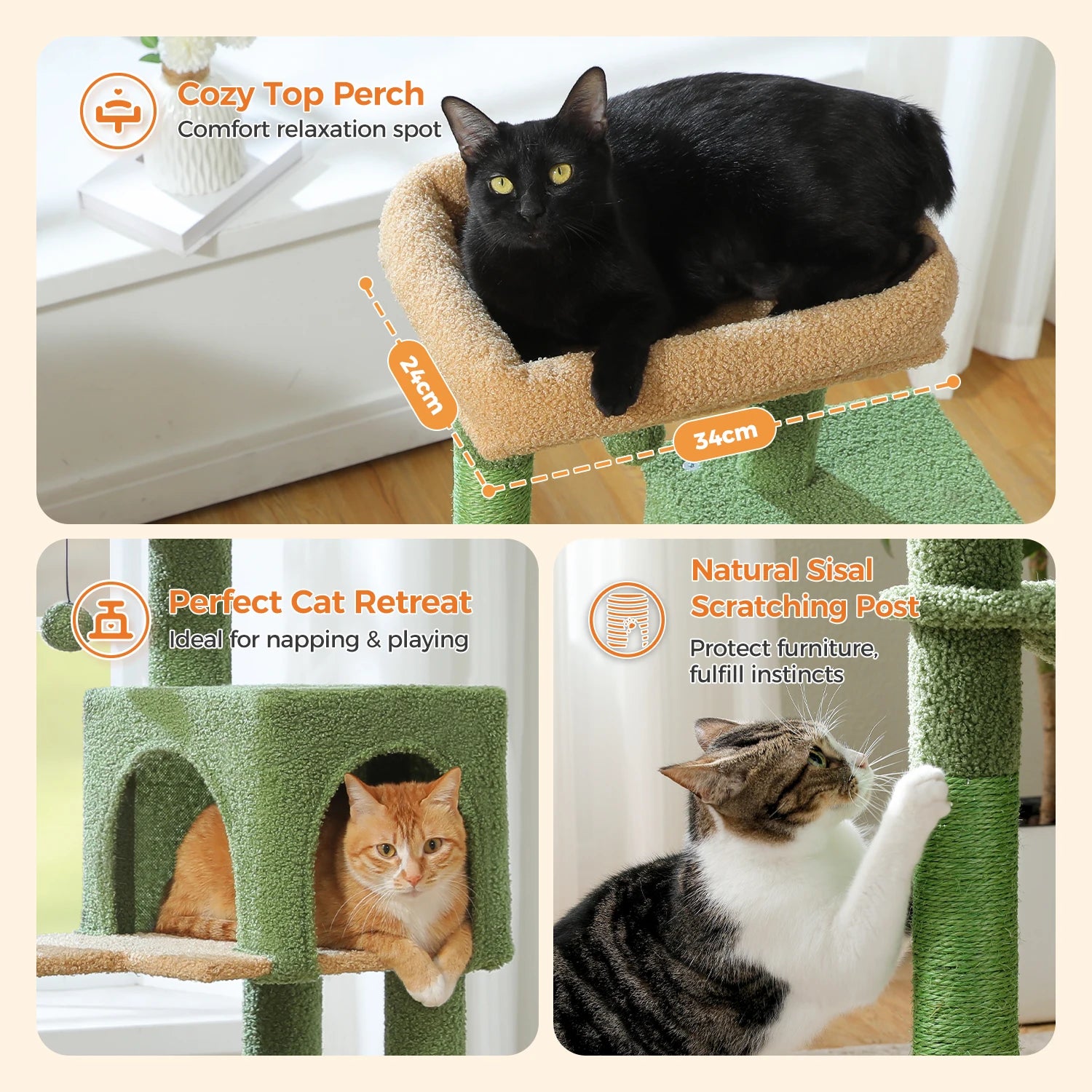 5-Level Cat Tree 113cm Cat Tower with Top Perch,Soft Condo,Natural Sisal Scratching Post,Attractive Pompom,Anti-tip kit,Hammock