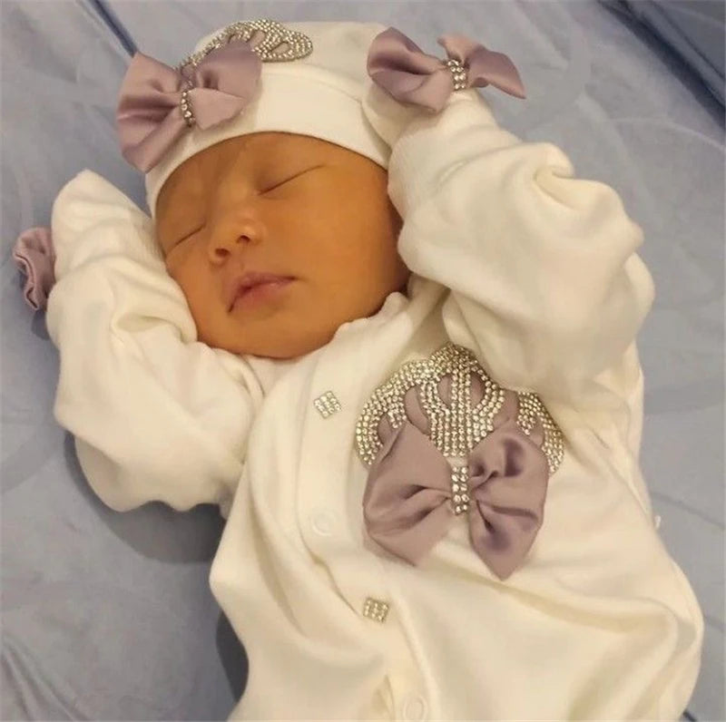 Luxury Newborn Baby Romper Set 4-Piece – Crystal Crown Layette for Photography & Coming Home - I YAN