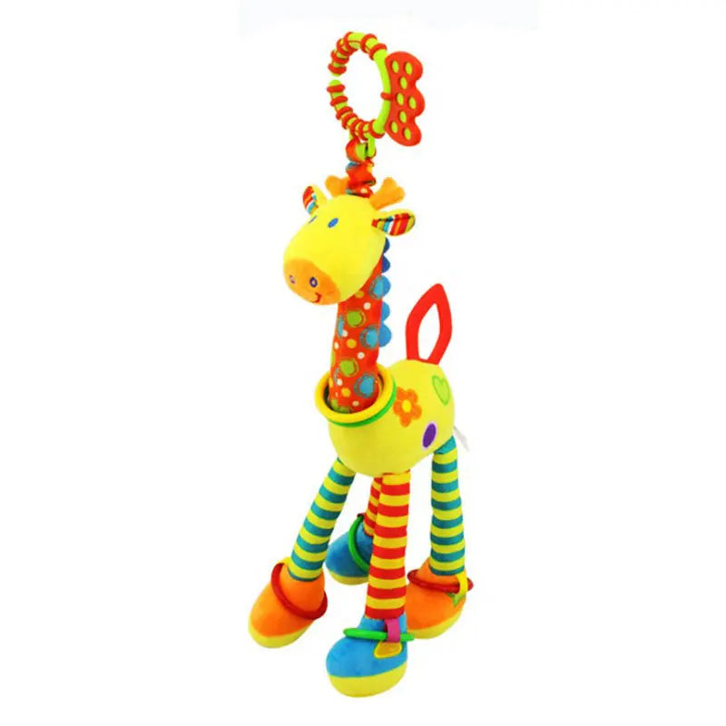 Soft giraffe zebra plush handbells and rattles toy with teether, ideal for infant baby development and newborn gift by I YAN