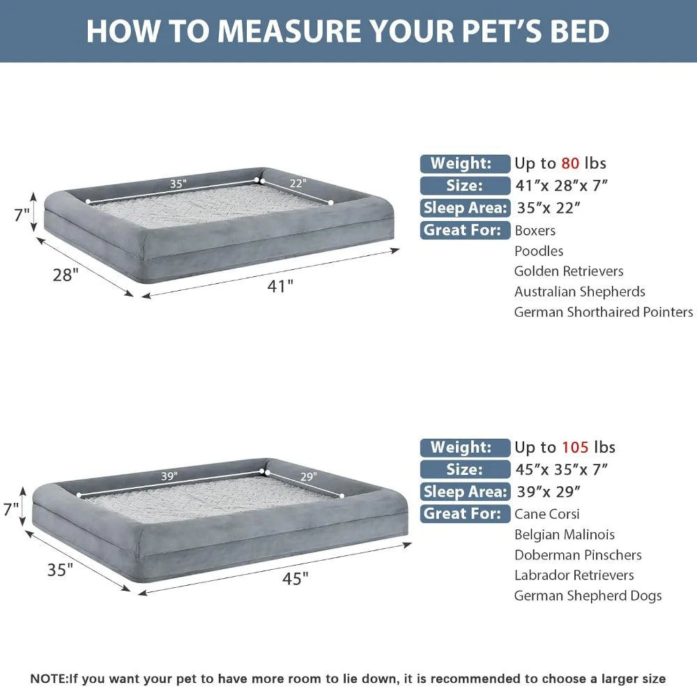 XL Extra Large Dog Bed, Washable Couch with Waterproof Cover, Orthopedic Pet Sofa with Bolster Sides for Sleeping
