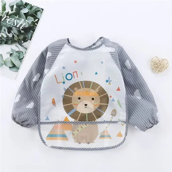 For1-3Year Baby Long Sleeve Scarf Waterproof Toddler Art Smock Feeding Bib Apron Pocket Infant Boys Girls Burp Cloth Banana Bibs
