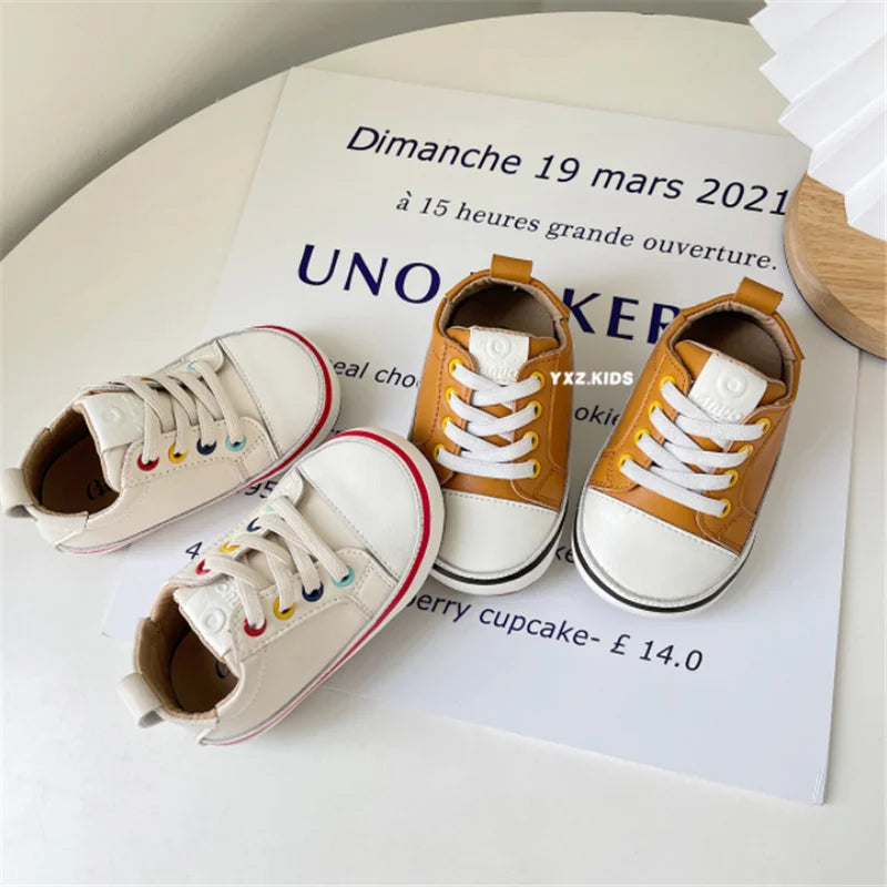 Spring/Autumn Baby Shoes Leather Toddler Boys Barefoot Shoe Soft Sole Girls Outdoor Tennis Fashion Little Kids Sneakers