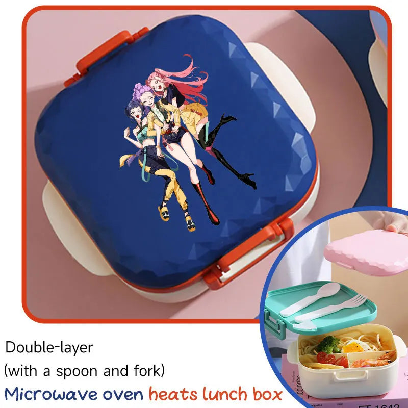 I YAN 800ml BPA-free lunch box with spoon and fork, microwave-safe, portable for students and office workers, in vibrant design.