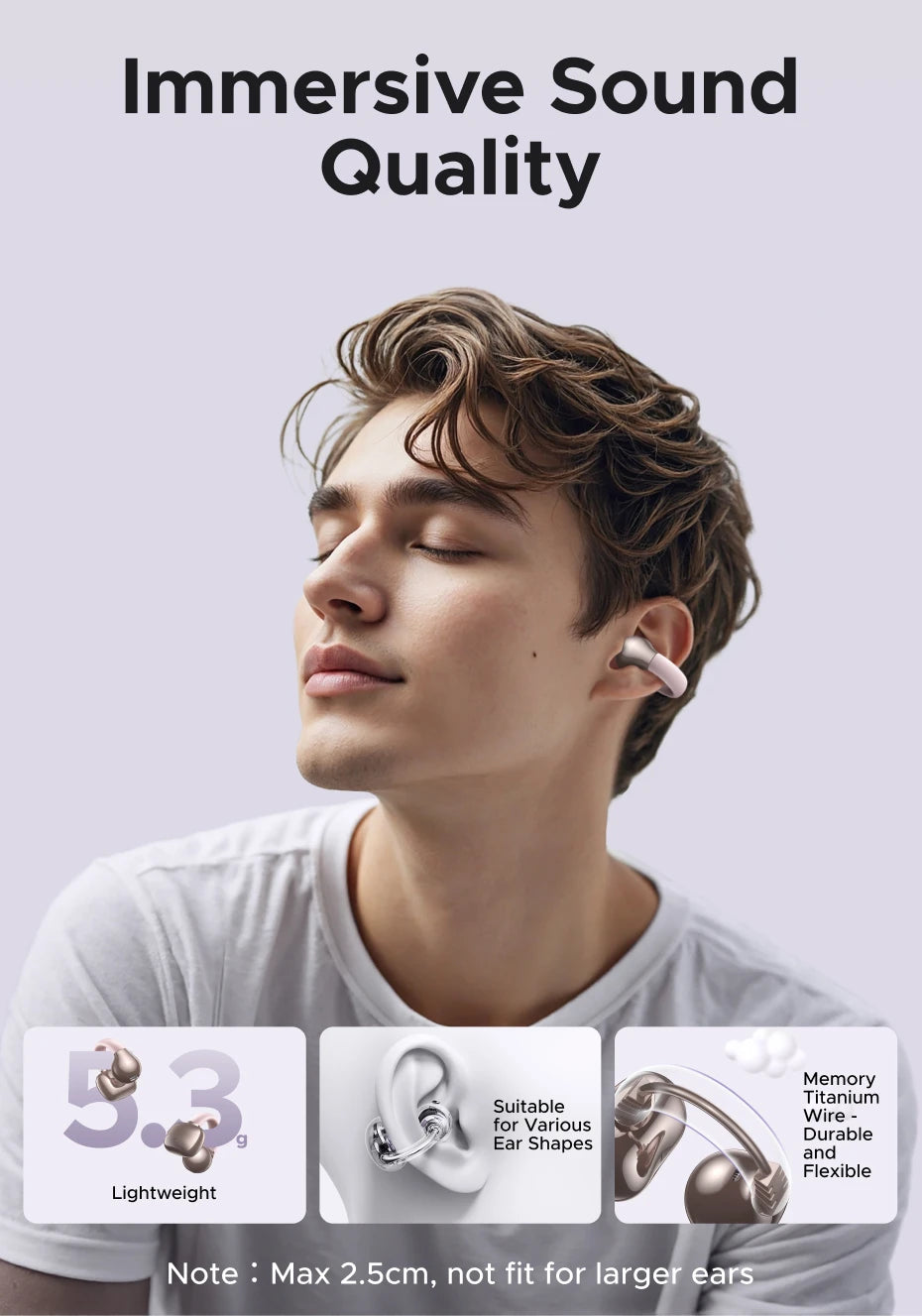UGREEN Open Ear Clip Wireless Earbuds Bluetooth Sports Earphones Headphones in Mic with Earhooks & Ear Hook