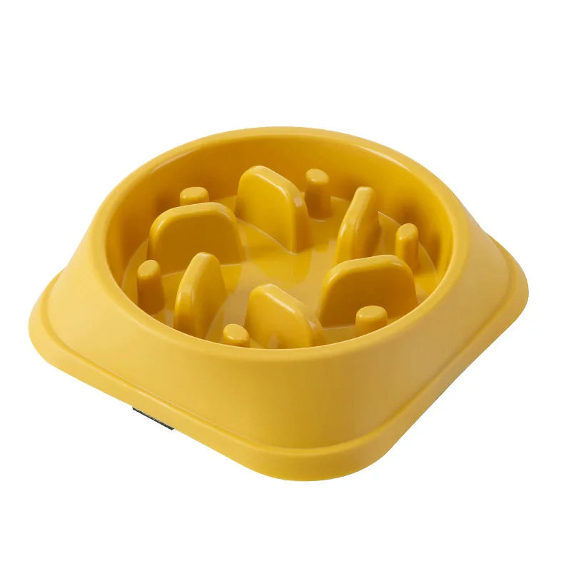 I YAN pet slow food bowl for cats and dogs, round, anti-choking, non-slip, thickened design in multiple colors.