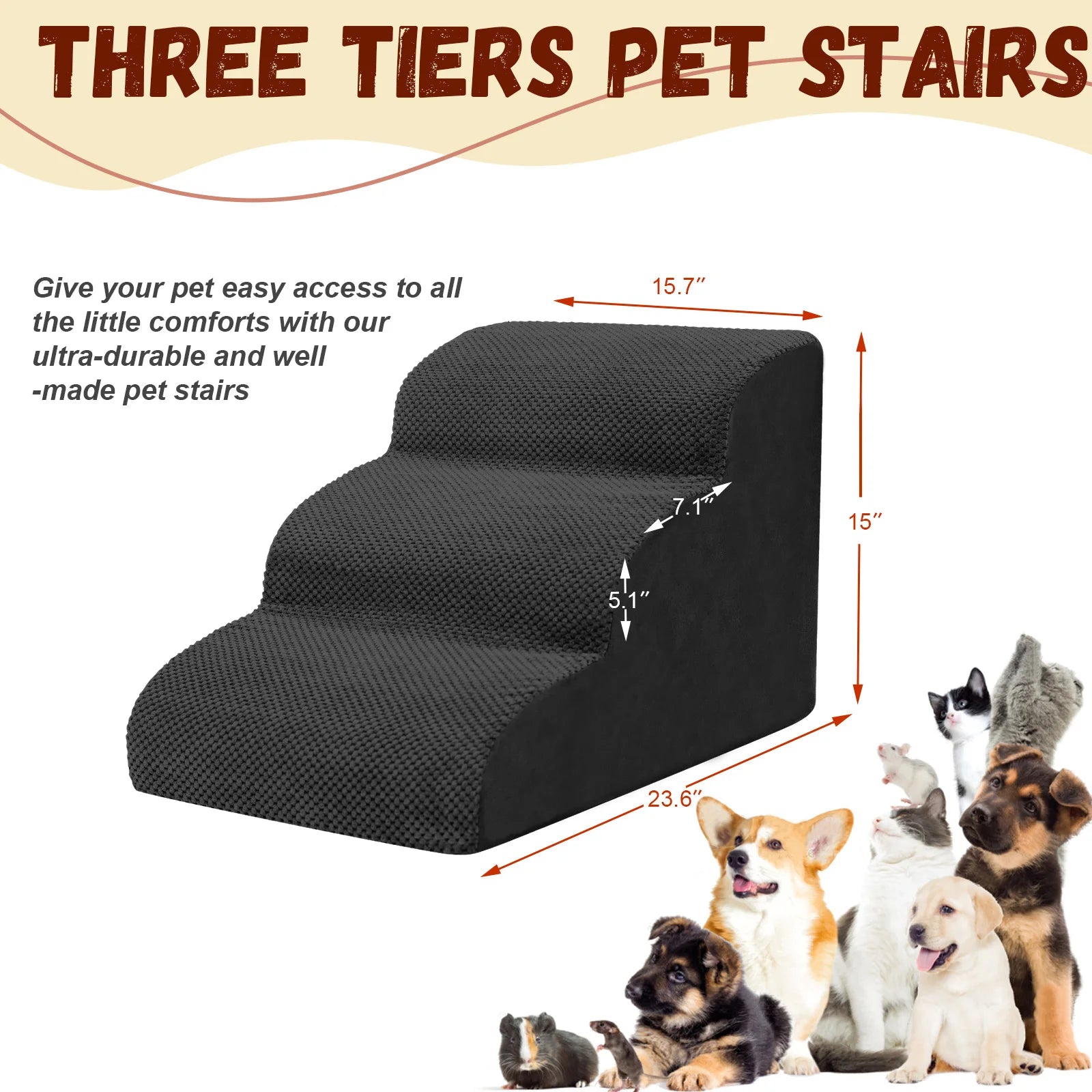 Dog Stairs & Ramp - High-Density Foam Pet Steps, Extra-Wide Non-Slip Orthopedic Dog Ladder with Soft Foam Padding