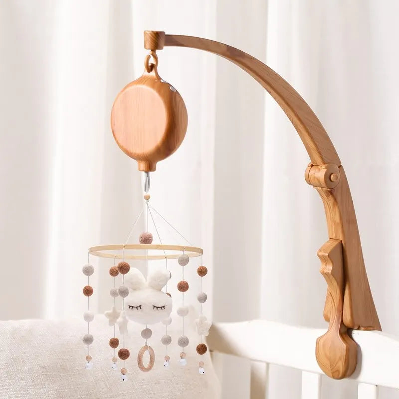 Wooden Crib Mobile with Soft Felt Animals – Newborn Bed Bell & Music Box - I YAN
