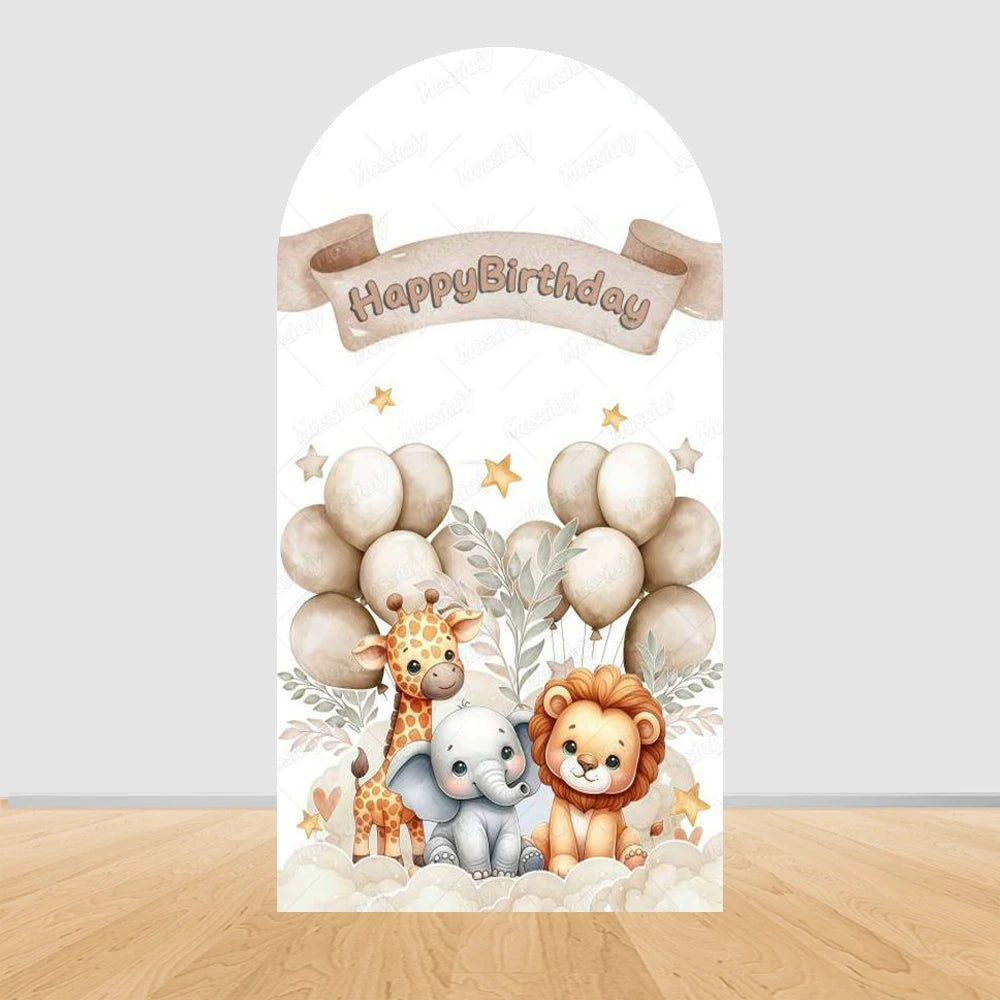 Jungle Animals Party Wild One Baby Shower Arch Cover Backdrop for Boy Birthday Cartoon Animal Truck Background Wall Decoration