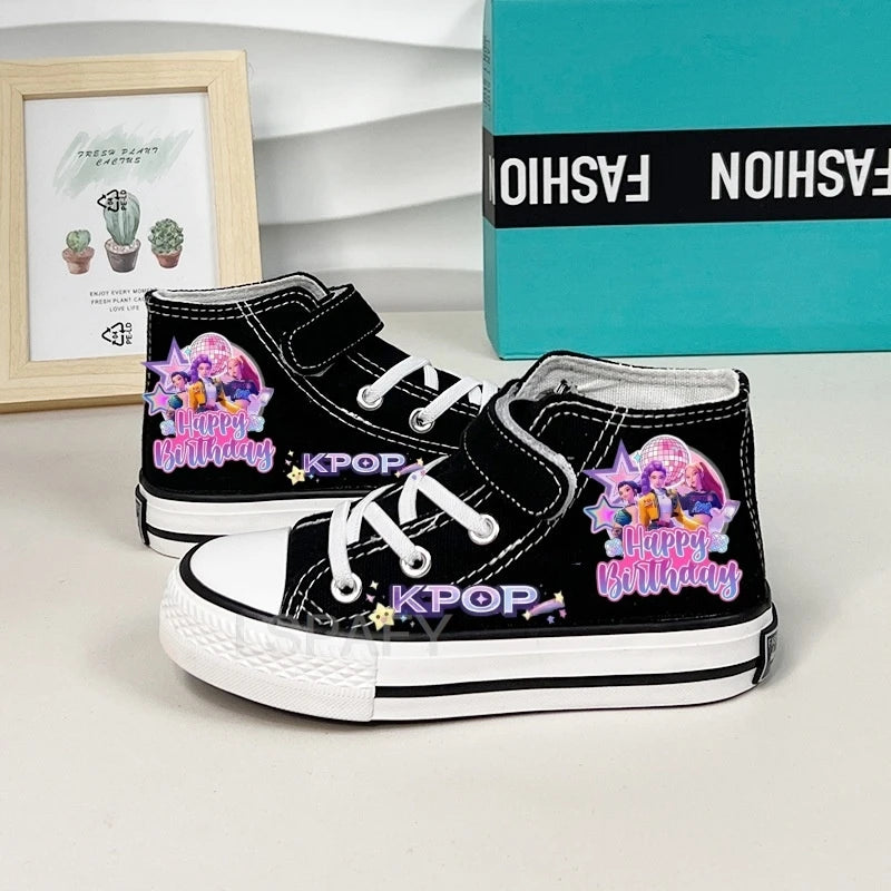 KPop Demon Hunter Canvas Shoes Student Casual Children Slip on Flat Board Shoes Kids Soft Bottom Non Slip Breathable Sneakers