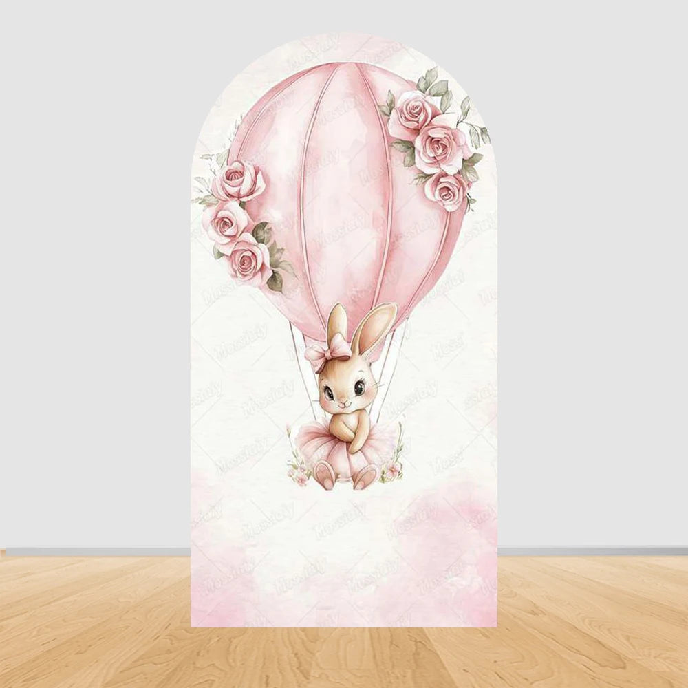Little Rabbit Pink Flower Bow Baby Girl Birthday Party Arch Backdrop Cover Bunny Baby Shower Arched Photo Background Decor Props