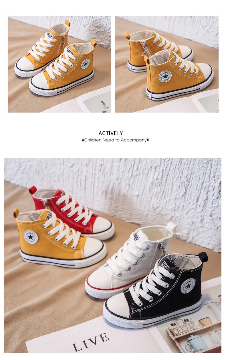Children's High-Top Canvas Shoes Soft Bottom Comfortable Non-slip Casual Shoes Summer Simple Solid Color Lace-Up Canvas Shoes