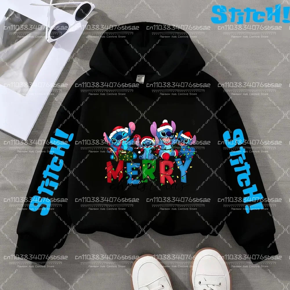 Disney Stitch Sweatshirts for Boys Girls Christmas Clothes Stich Print Hoodies Winter Pullover Outerwear Tops Children Clothing