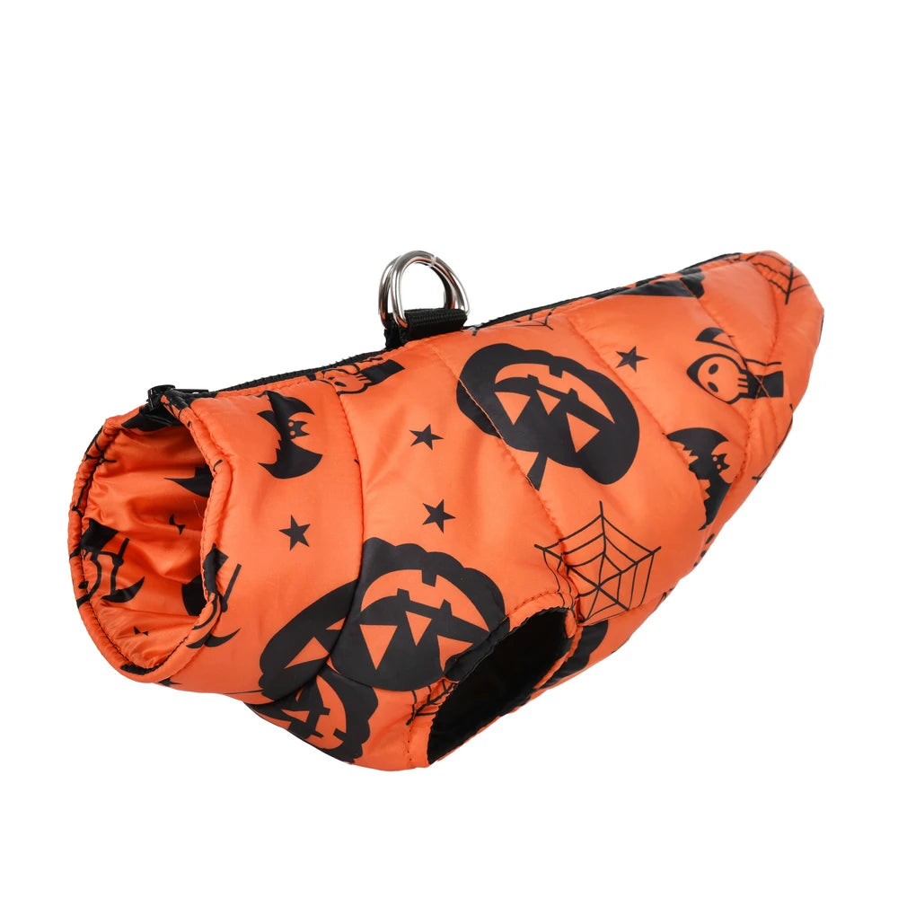 Halloween Pet Dog Costume Winter Warm Clothes For Small Medium Dogs Cat Funny Pumpkin Print Jacket Puppy Vest Coat Festival Gift