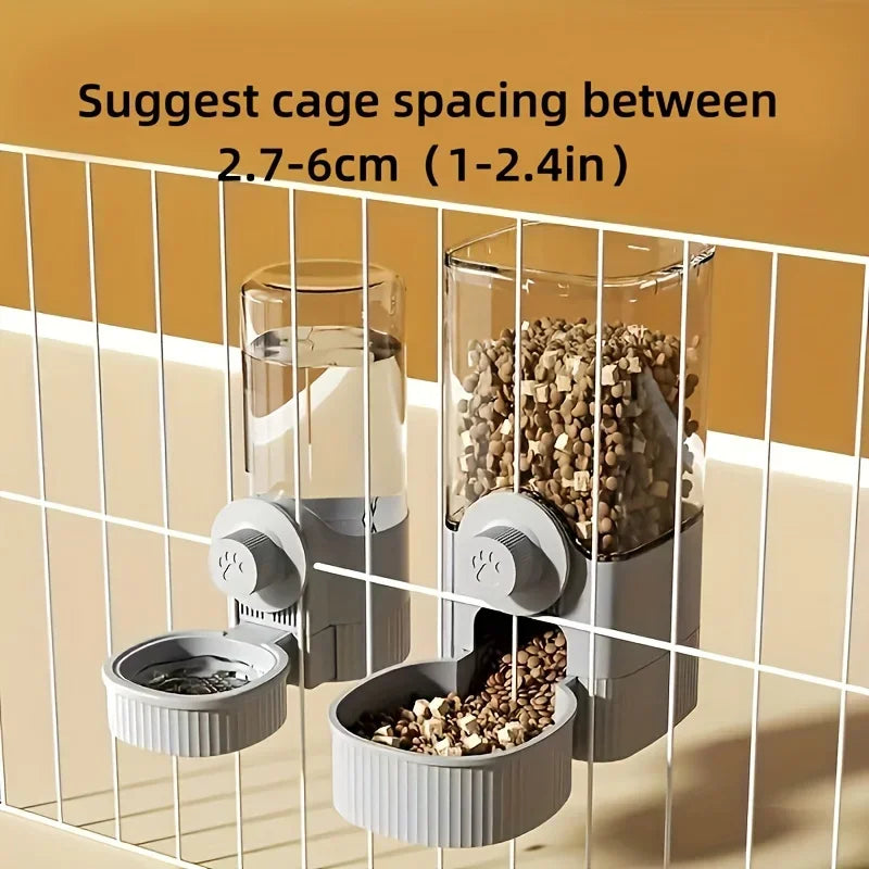 I YAN hanging automatic pet food and water dispenser set with container and bowl for cats, gravity-fed cage feeder and waterer system