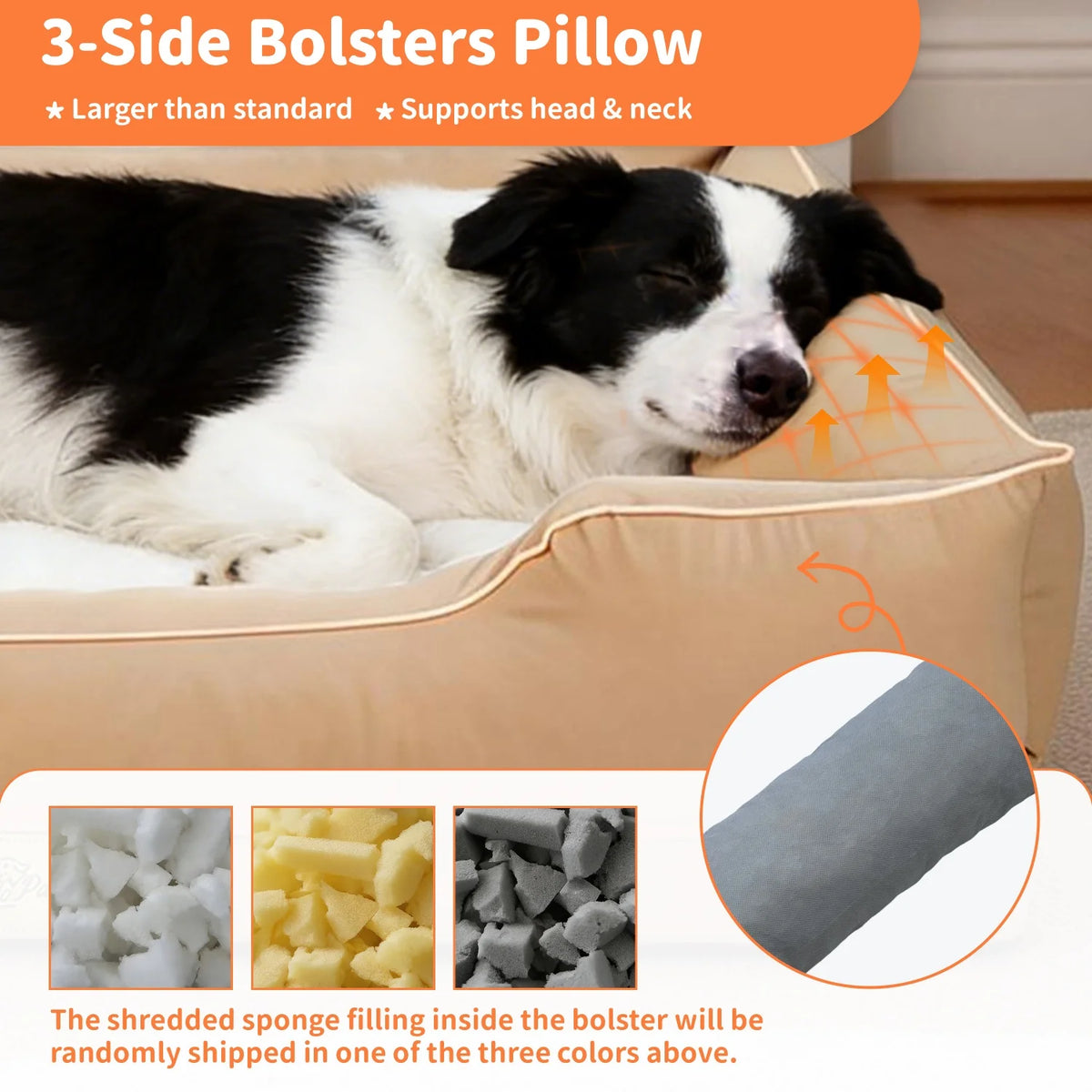 Orthopedic dog bed by I YAN with foam base, waterproof lining, removable cover, Oxford fabric, bolster sides, suitable for large dogs.