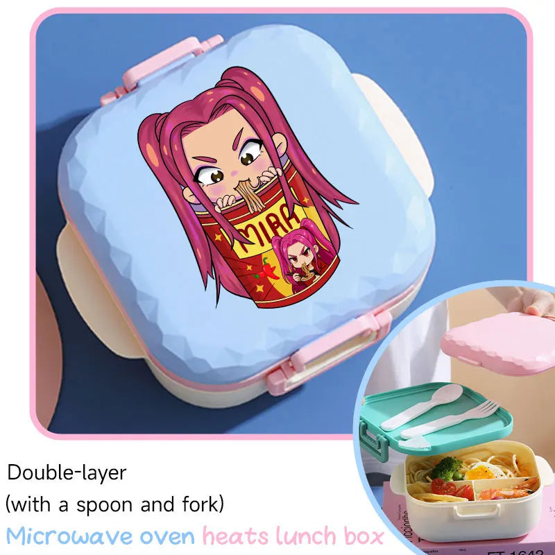 I YAN 800ml KPop-themed lunch box with spoon and fork, microwave-safe, BPA-free portable container for students and office workers