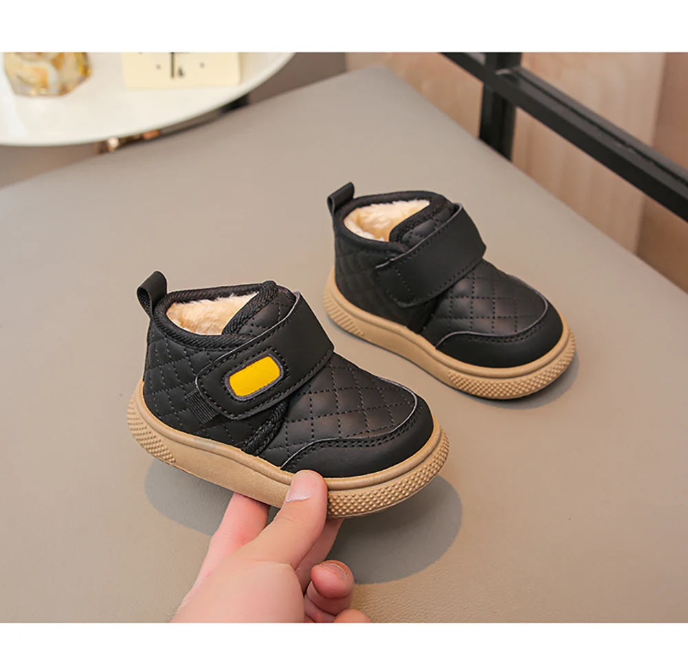 Winter Plush Boots For Children PU Leather Boy's Girl's Cotton Shoes Thick Warm Kid's Snow Boots Faux Fur Boots For Kids