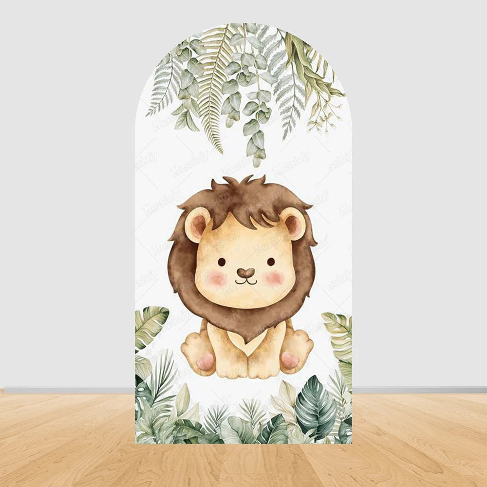 Jungle Animals Party Wild One Baby Shower Arch Cover Backdrop for Boy Birthday Cartoon Animal Truck Background Wall Decoration
