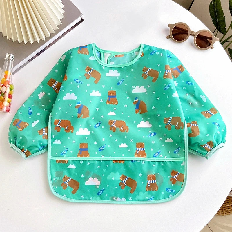 Waterproof Full Sleeve Baby Bibs Children Apron Long Sleeve Feeding Smock Kids Eating Breastplate Infant Scarf Clothing