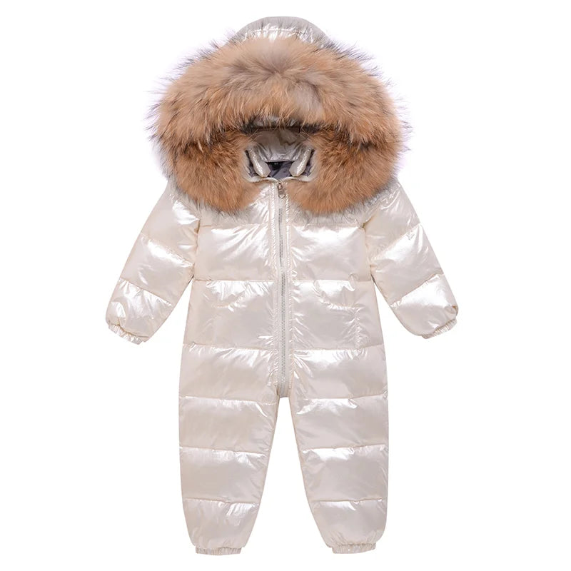 2025 -30 Degree Russian Winter Baby Snowsuit Real Fur Waterproof Baby Boy Winter Rompers Newborn Jumpsuit Toddler Girl Overalls