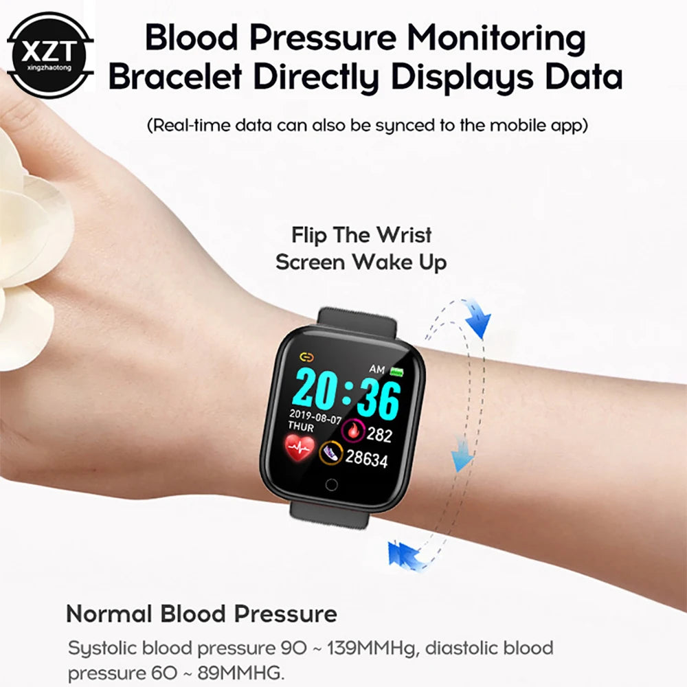 I YAN Y68 color screen sport smartwatch with heart rate, blood pressure, and fitness tracking for children, men, and women.