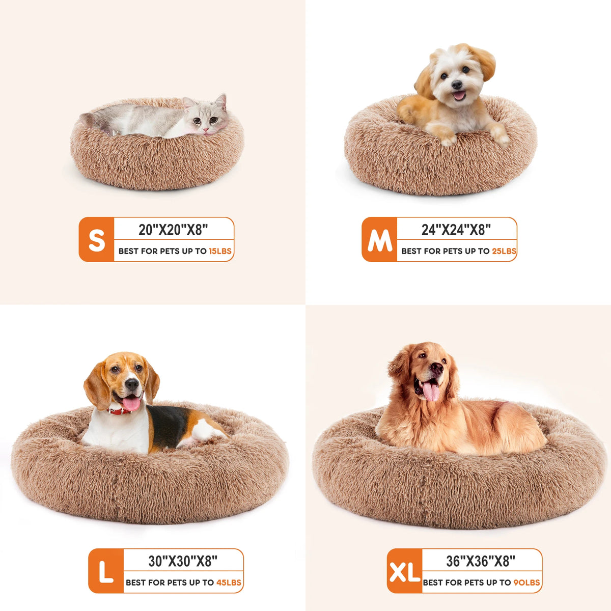 I YAN calming dog bed for medium to large dogs, round plush faux fur pet bed with anti-slip bottom, washable and fluffy.