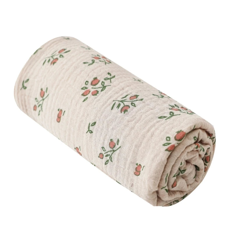 I YAN cotton baby swaddle blanket with floral print, soft muslin fabric, ideal for newborns and stroller covers
