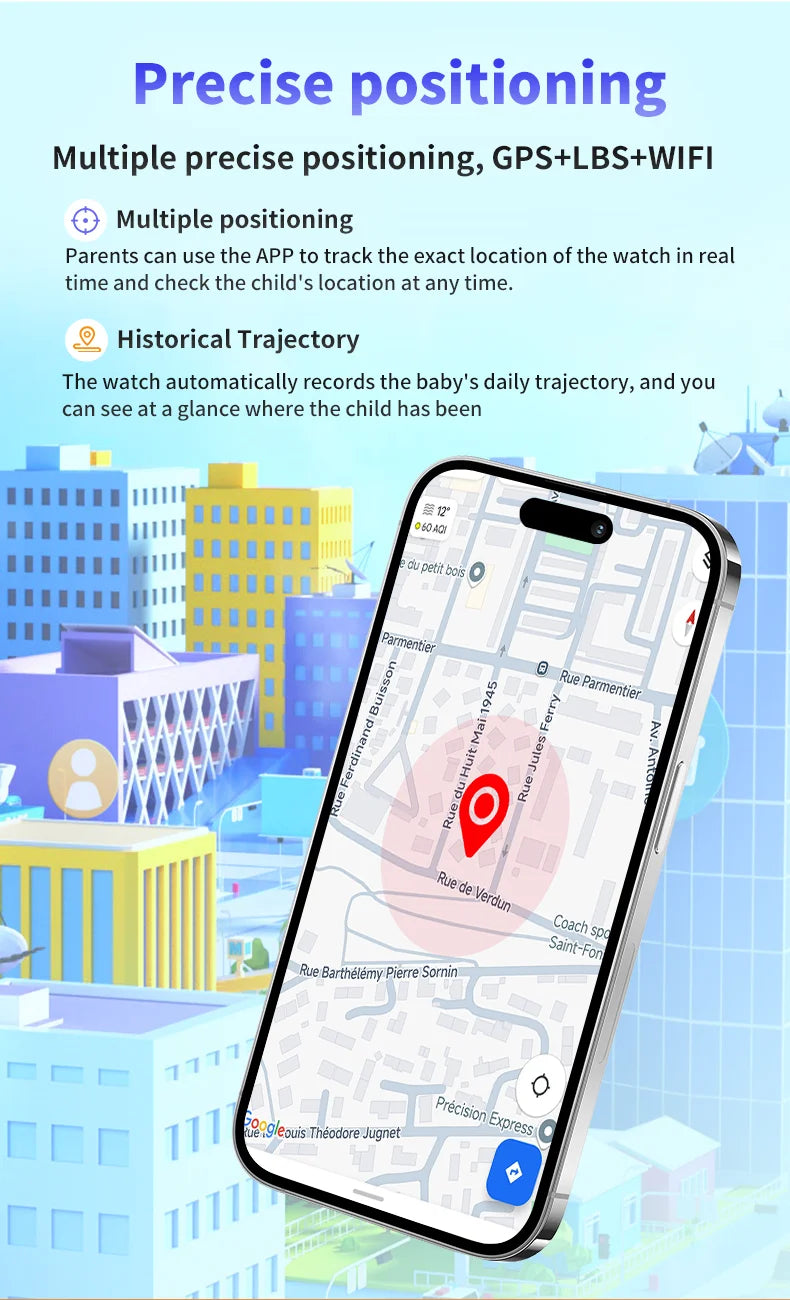 I YAN T70 kids smartwatch with GPS tracking, SIM card, video call, waterproof design, and parental remote monitoring.