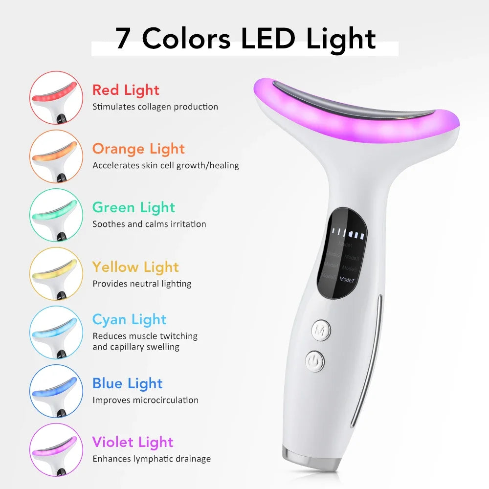Neck Massager EMS Facial Lift 7 Light Modes Electric Skin Tightening Device LED Photon Therapy Beauty Instrument Anti Wrinkle