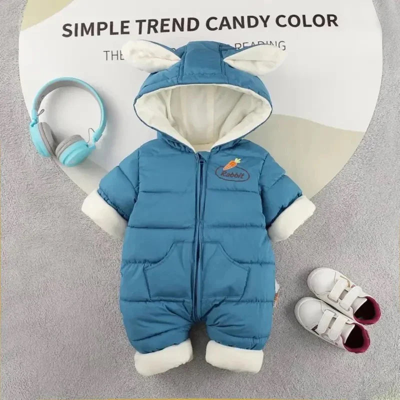 Winter Baby Romper Plus Velvet Warm Baby Girl Snowsuit Cartoon Rabbit Baby Boys Jumpsuit Toddler Girl Overalls