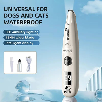 I YAN pet grooming trimmer with LED light, waterproof dog and cat hair clipper, low noise design for easy grooming.