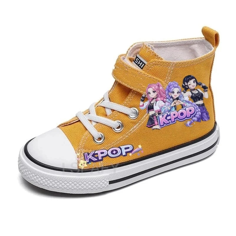 KPop Demon Hunter Canvas Shoes Student Casual Children Slip on Flat Board Shoes Kids Soft Bottom Non Slip Breathable Sneakers