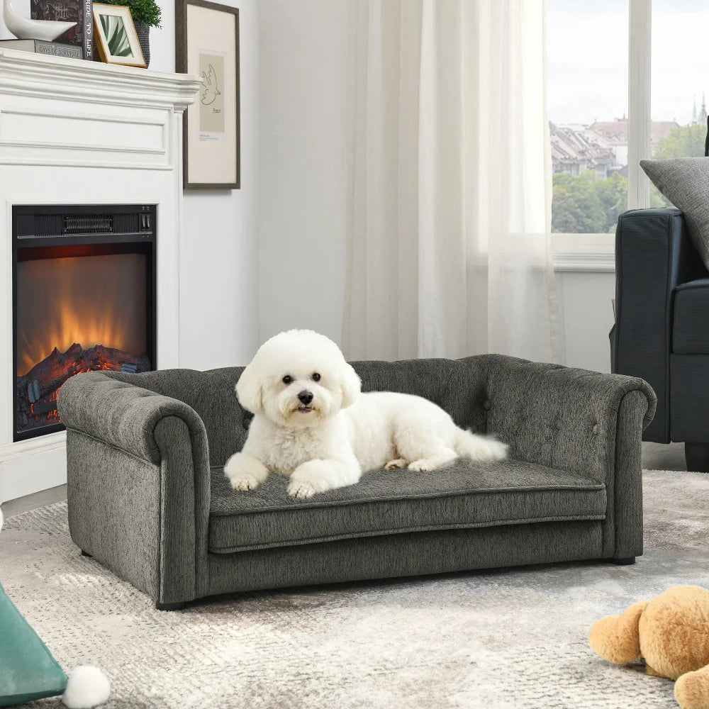 Ye Elegant rectangle dog sofa bed for small and medium dogs, beige, modern and stylish with a comfortable, elevated design by I YAN.