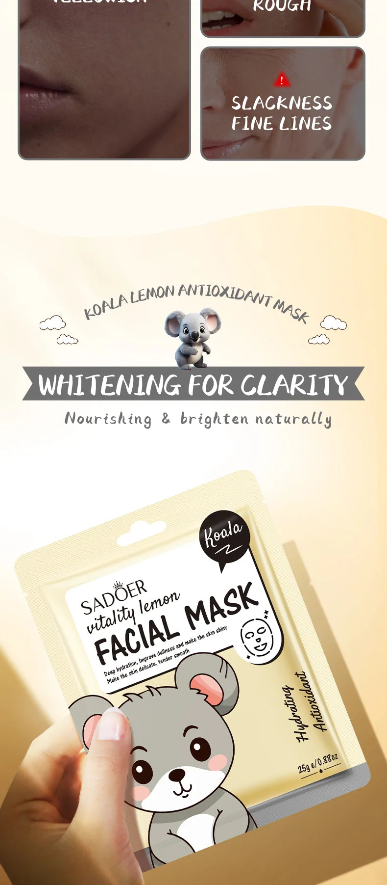 5pcs SADOER Cartoon Fresh Fruit Facial Masks Moisturizing Soothing Brightening Hydrating Face Mask for Facial Skin Care