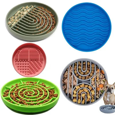 I YAN pet slow food bowl for cats and dogs, round, non-slip, thickened, anti-choking design in multiple colors with fun shapes.