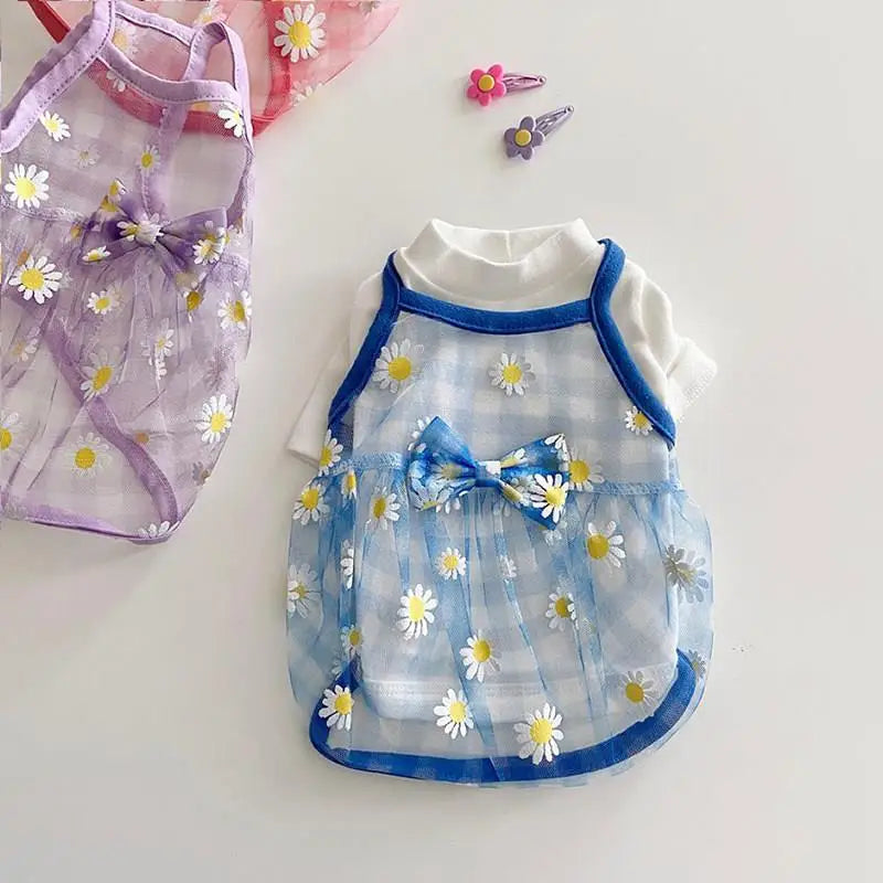Breathable High-Value Dog Vest Summer Teddy Small Medium Dog Mesh Clothes Cool Feeling Functional Pet Clothing Daisy Pattern