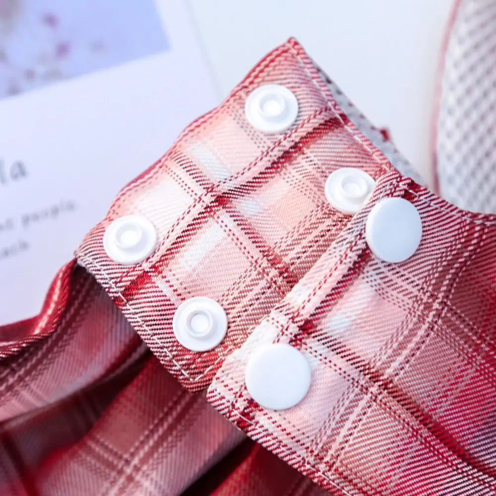 I YAN reusable plaid dog harness with leash, adjustable washable pet skirt, featuring a cute bow and rabbit print on thin Dacron fabric.
