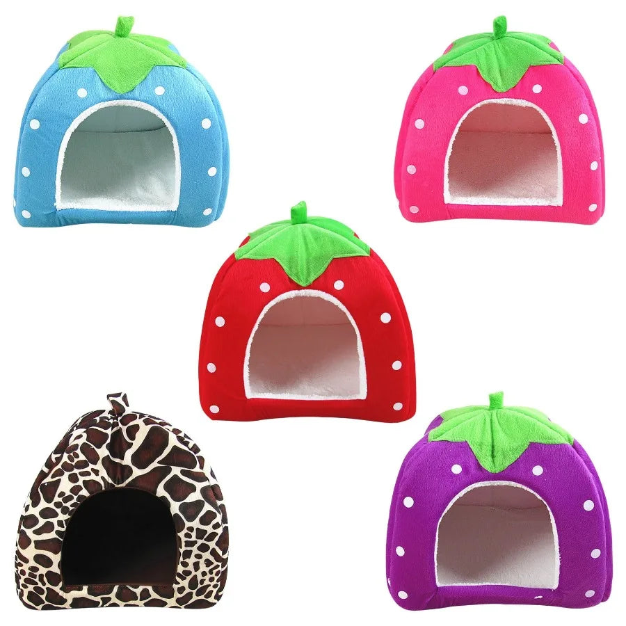 Strawberry Pet Bed for Dog, Puppy Cats Indoor Foldable Soft Warm Bed, Pet House Kennel Tent, S