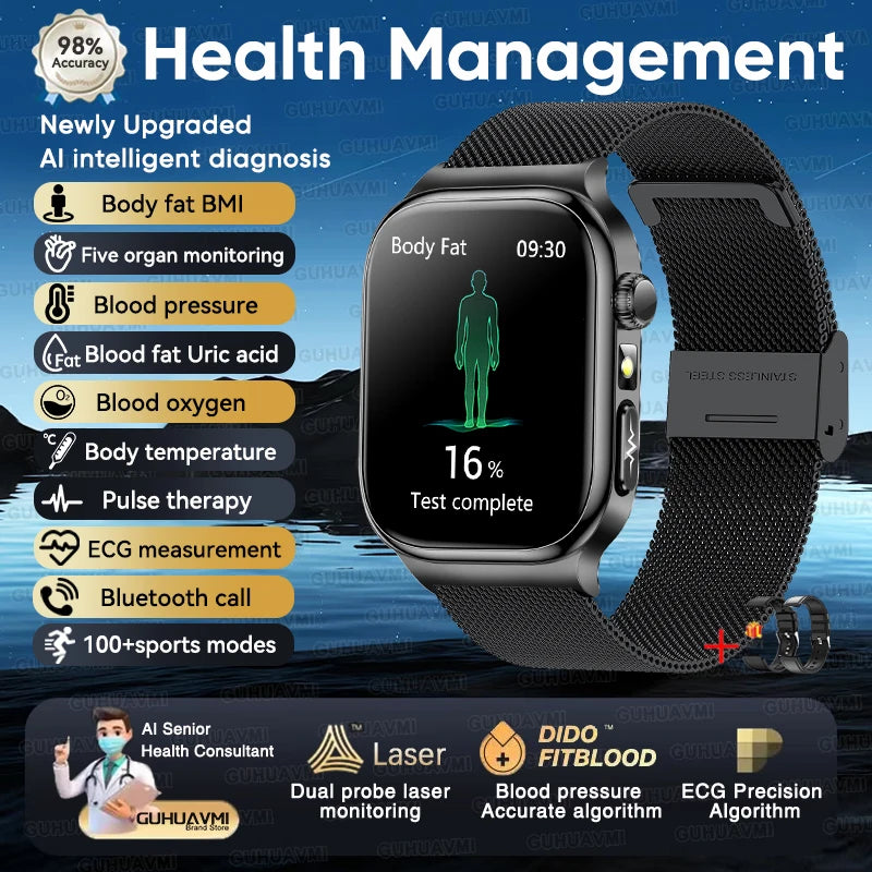 2025 New Precision detection ECG+PPG Uric acid Blood Fat SmartWatch Men Blood Pressure Blood oxygen Voice Call Health Smartwatch