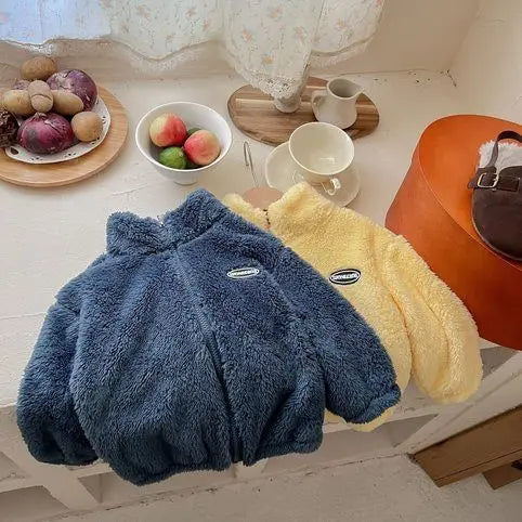 Jackets & Coats Kids Flannel Jacket Autumn Winter Boys Girl Casual Simple Coat Colorful  Lined Top Solid Color Children Clothing