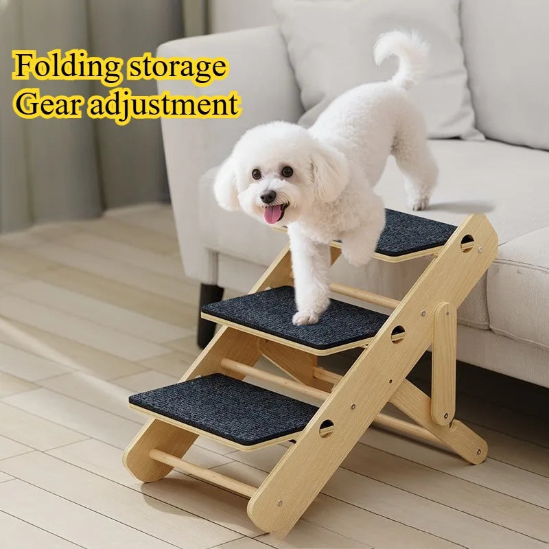 Adjustable and foldable I YAN dog staircase and pet ramp with two-in-one design for easy climbing for cats and dogs.