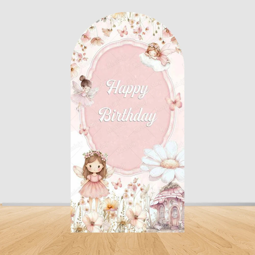 Fairy First Birthday Arch Cover Background Flower Pink Mushroom Door Ballet Girl Baby Shower Party Decor Photo Arch Backdrops