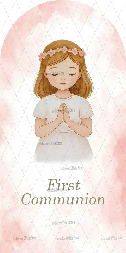 Mehofond Custom 2-Sided My Baptism Kids God Bless First Communion Party Baby Shower Cover Chiara Arch Background Decor Backdrop