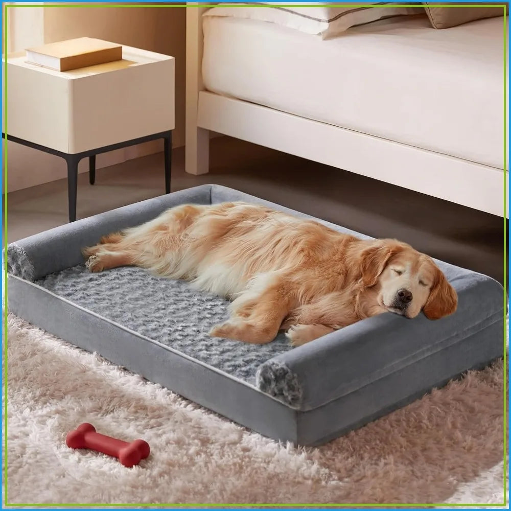Large I YAN orthopedic washable dog bed with waterproof sofa design and removable cover, ideal for senior dogs' comfy sleep