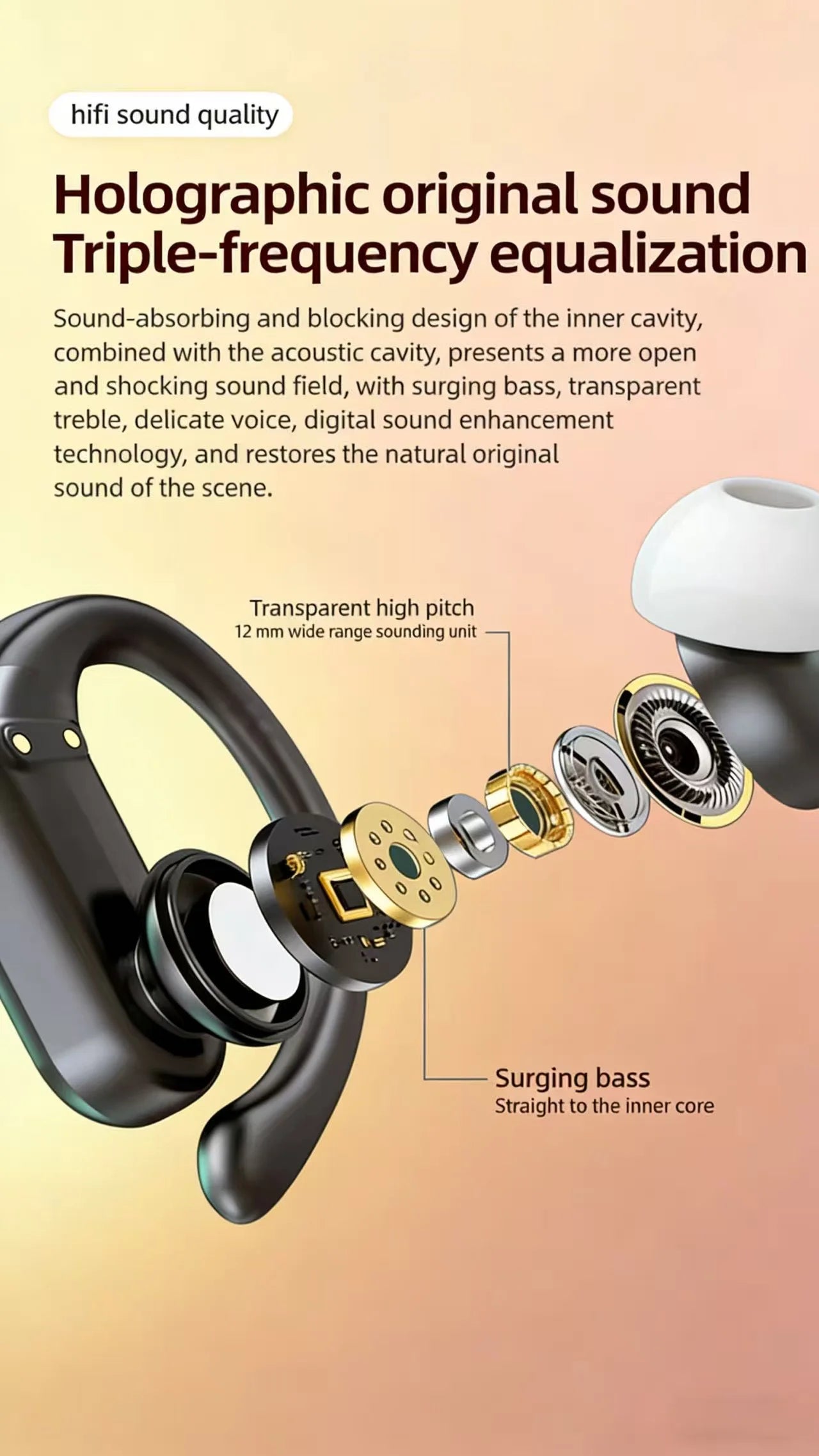 A520 Bluetooth Headset V5.3 Wireless Earphones Headphones With Microphone Headphones Sports Earbuds Anti-Sweat