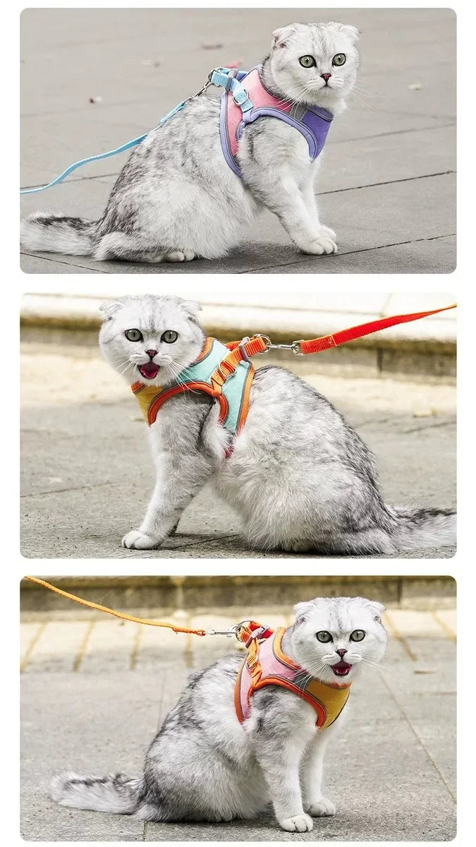 Cute Reflective Cat and Dog Harness with Safety Buckle - Anti-Pull Escape-Proof Vest Leash for Pets