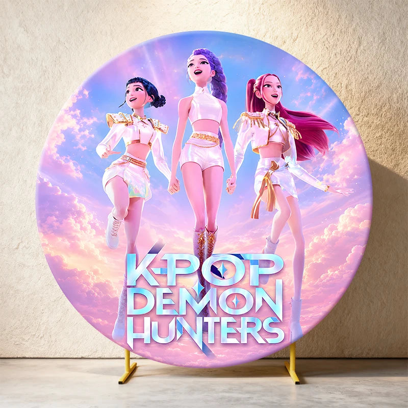 Kpop Demon Hunters Round Backdrop Cover Circle Fabric Cover Birthday Party Photo Booth Background Banner Kids Photo Props Supply