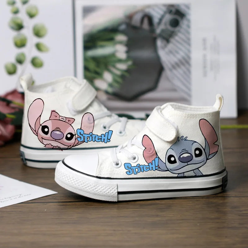 Kids Anime Stitch Canvas Shoes Disney Lilo & Stitch Sport shoes Children Casual Sneakers High-top Basket Shoes Size 25-37