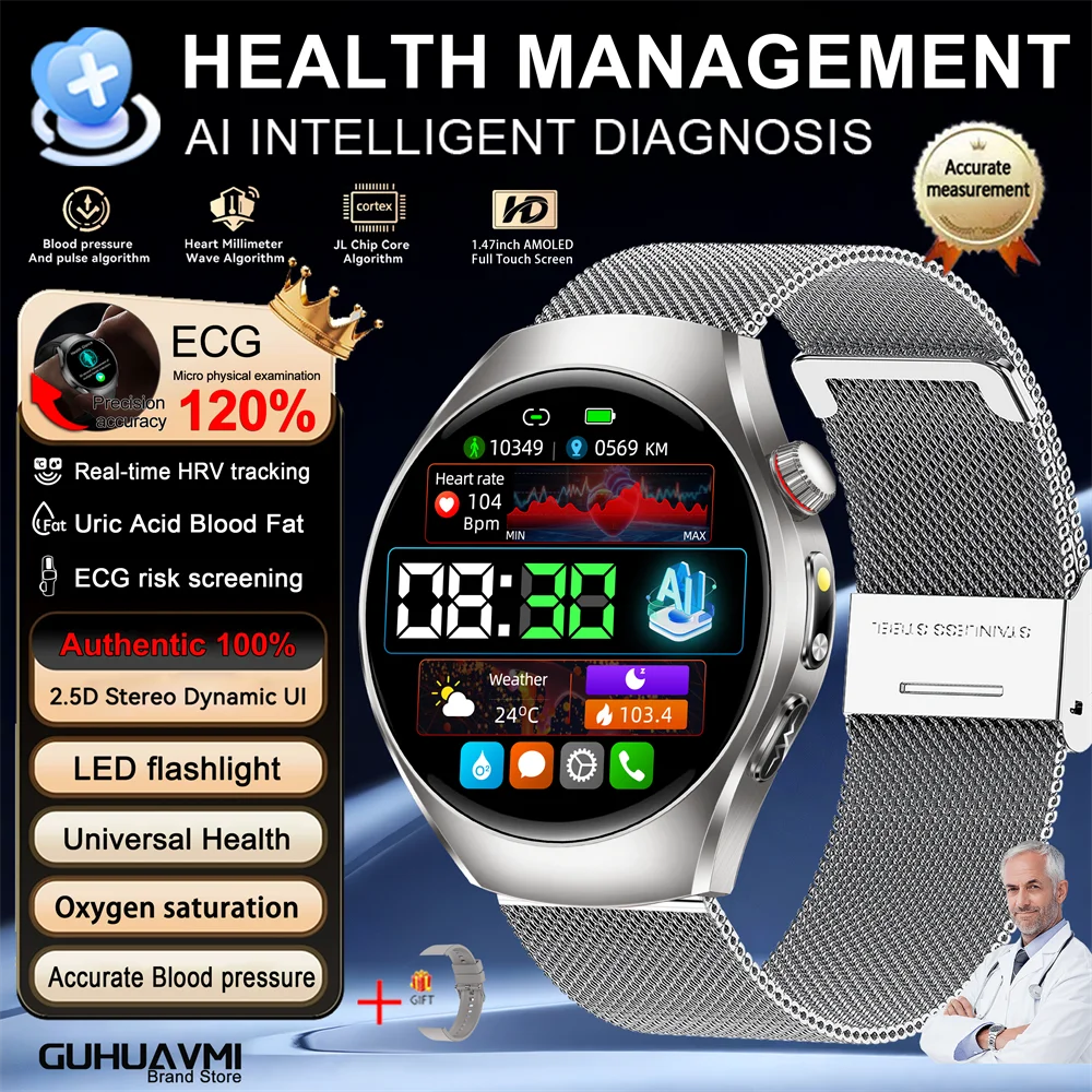 New Brand 2026 upgrade Health Check Smart Watch ECG Blood Lipid Uric Acid Body Fat Sport Waterproof HD Call SmartWatch Man Women