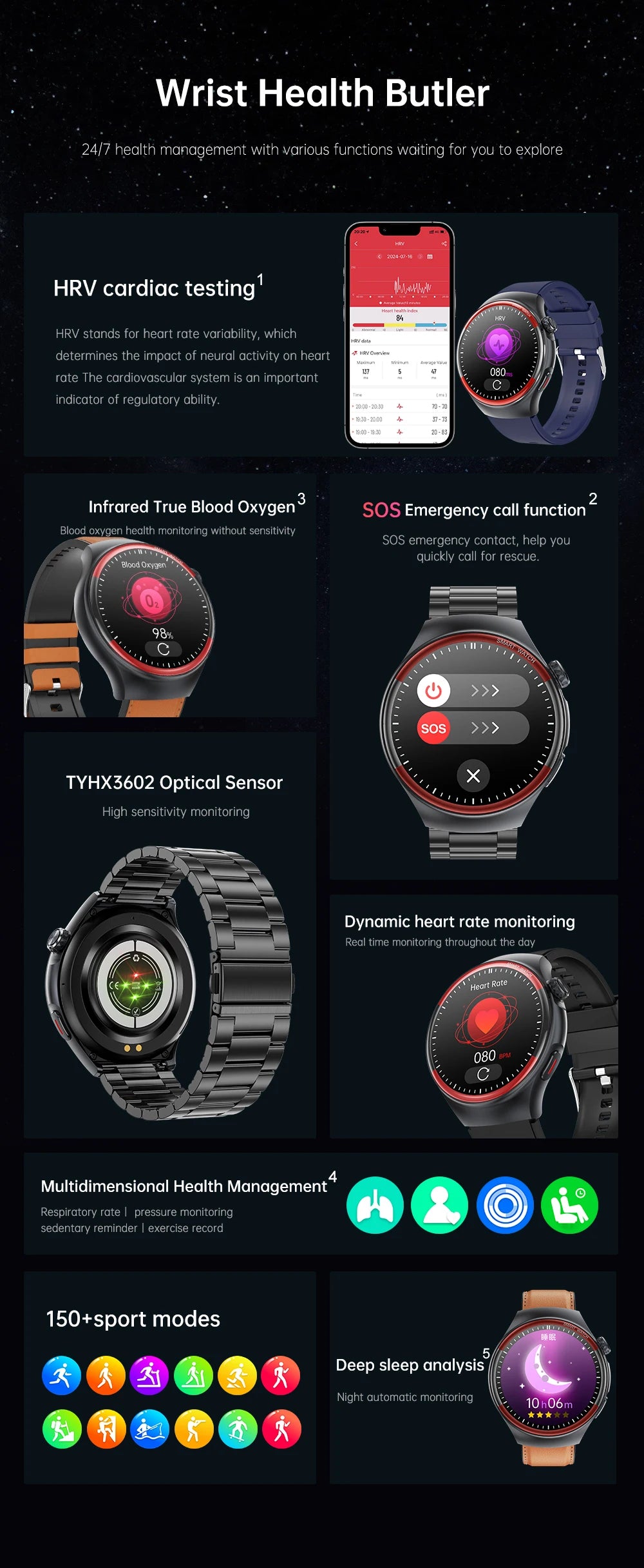 Sapphire Glass Laser Detection Health Smartwatch Men Precise Heart Rate Blood Pressure 150+Sports Bluetooth Call NFC Smart Watch